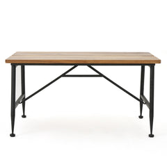 Rectangle Outdoor Coffee Table With Angled Tubular Legs And Wood Top - Black