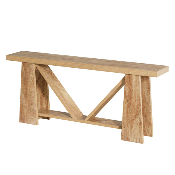 Slim 2 Tier Entryway Accent Extra Long Console Table For Living Room - Natural / Light Brown