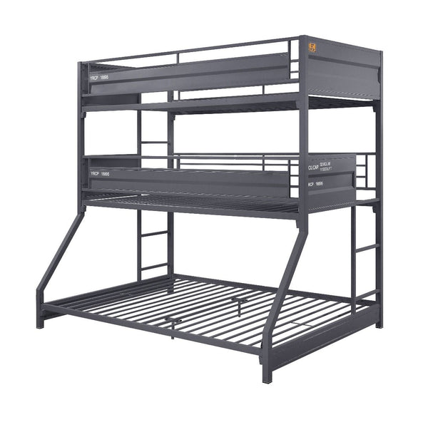 Cargo - Twin Over Twin Over Full Bunk Bed - Gunmetal