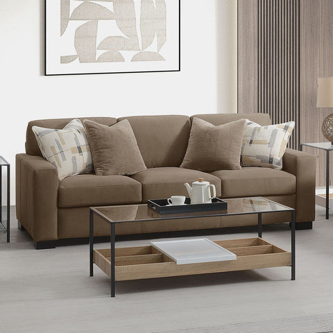 Darya - Sofa With 4 Pillows - Brown Suede Fabric