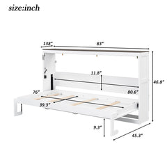 Murphy Bed With LED Light, Foldable Wall Bed Cabinet