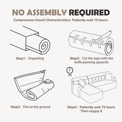 Ly 029B Convertible Chaise Sectional Sofa Full Compression Sponge Modular Couch Cloud 3 Seater Wood Grain Chenille 2 Pillows - Antique White