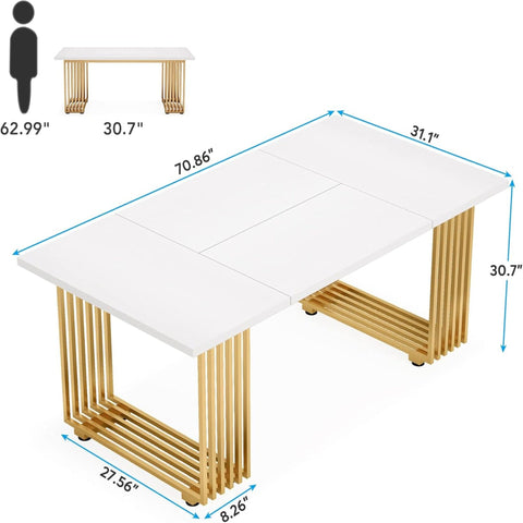 Office Executive Desk For Home Office - White / Gold