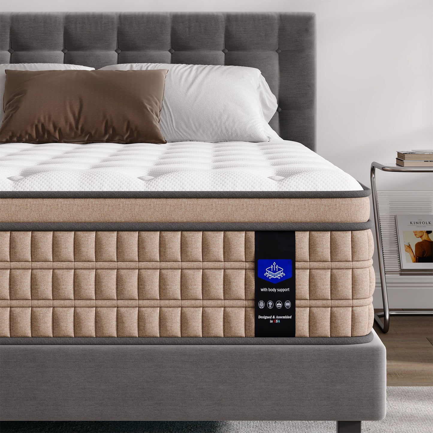 14" Mattress Hotel Collection Hybrid Mattress With Gel Memory Foam & Pocket Springs - Brown / White - King