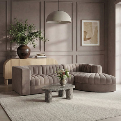 Rummi - Velvet Performance Fabric Upholstered 4 Piece Modular Sectional, With Reverse Corner Chair