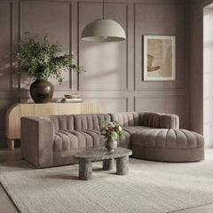 Rummi - Velvet Performance Fabric Upholstered 4 Piece Modular Sectional, With Reverse Corner Chair