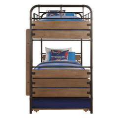 Adams - Twin Over Twin Bunk Bed With Trundle - Antique Oak & Gunmetal