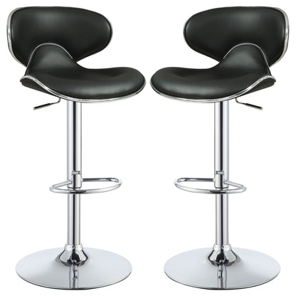 Bar Stool With Curved Design, Height Adjustable & Swivel Base (Set of 2) - Black