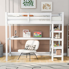 Loft Bed With Storage Shelves And Under Bed Desk