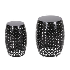 Modern Outdoor Metal End Table Set With Durable Iron Frame - Black