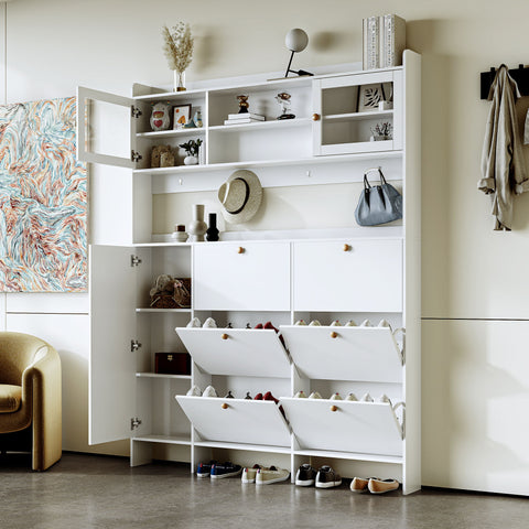 On Trend Multifunctional Tipping Bucket Shoe Cabinet With Storage Shelf & 6 Flip Drawers