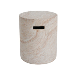 Modern Concrete Side Table With Travertine, Indoor / Outdoor Use - Beige