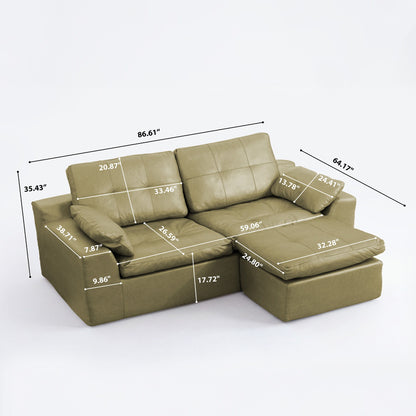 L - Shaped Modular 2 Seater Sofa With Movable Ottoman And High Density Sponge Cushions For Living Room