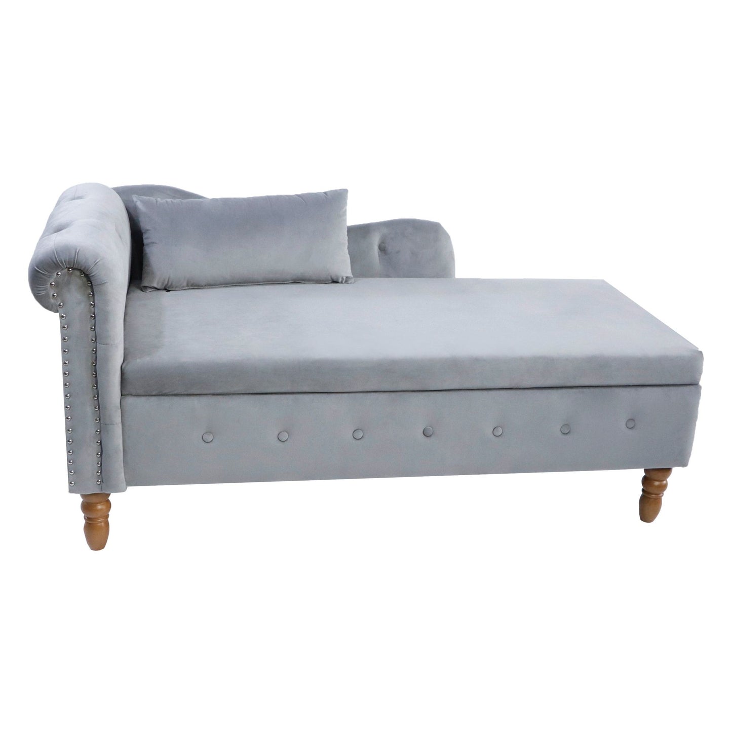 Chaise Lounge Indoor, Lounge Chair For Bedroom With Storage & Pillow, Modern Upholstered Rolled Arm Chase Lounge For Sleeping With Nailhead Trim For Living Room Bedroom Office