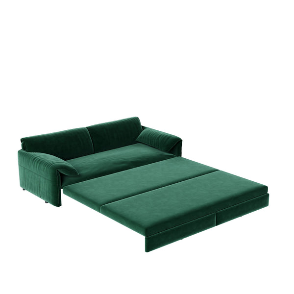 Queen Pull Out Sofa Bed, 3 In 1 Convertible Sleeper Sofa With Side Storage For Living Room - Green