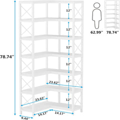 7 Tier Corner Bookshelf, Storage Unit For Living Room