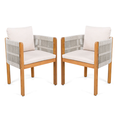 Outdoor Dining Chairs & Rope Handles (Set of 2) - Beige / Teak