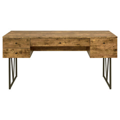 Rustic Industrial Charm Writing Desk With 4 Drawers And Open Shelf