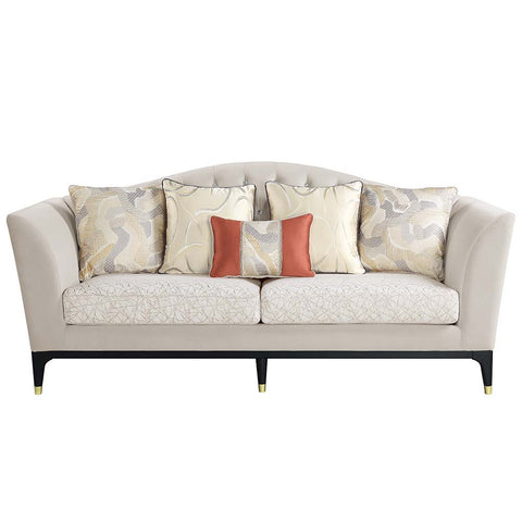 Tayden - Sofa With 5 Pillows - Beige Velvet