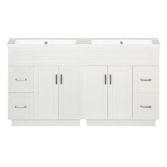 Bathroom Vanity With 4 Cabinet Doors, 4 Drawers, Dual Sinks, Hidden Soft Close Slides And Hinges - White