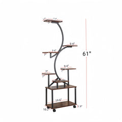 8 Tier Indoor Plant Stand With Grow Lights, S Shaped Metal Shelf For Multiple Plants - Black / Dark Walnut