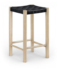 Entwine - Vegan Leather Upholstered Backless Counter Stool - Painted Natural