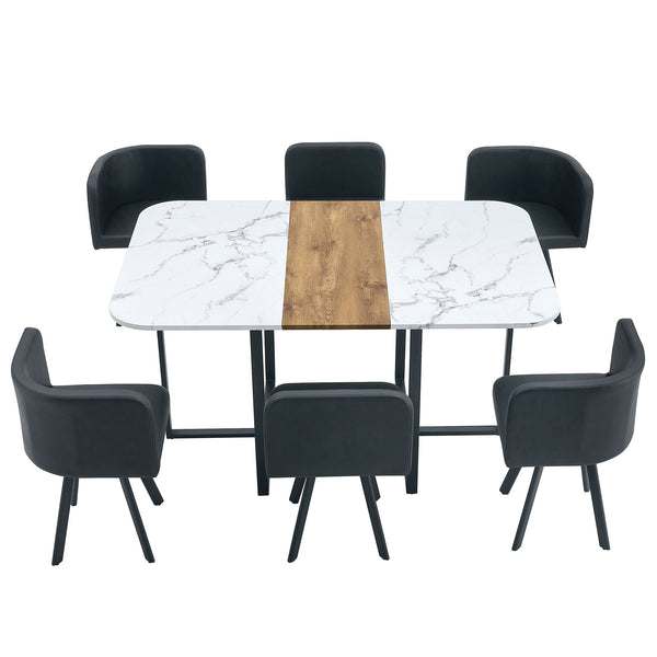 Modern Minimalist Style Marble Pattern Joinery Dining Table With Dining Chairs