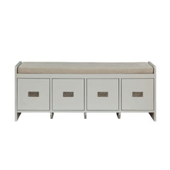 Berci - Bench With Storage - Beige Fabric & White