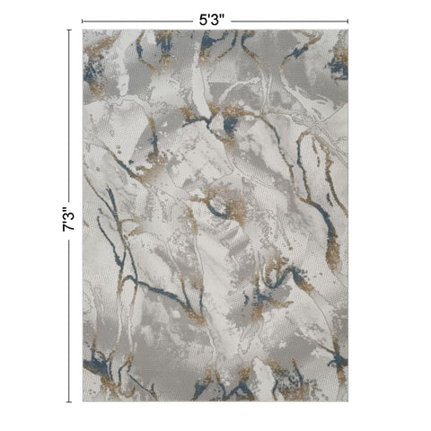 Geometrix - 5'3" X 7'3" Area Rug & Geometric 3D Effect - Ivory / Gray