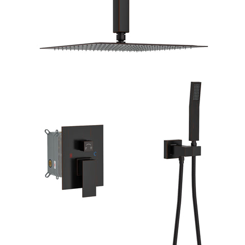 Dual Shower Head Ceiling Mount Square Rain Shower System With Adjustable Flow