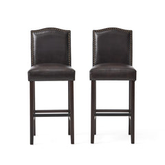 Bar Stools (Set of 2), Upholstered Barstools Armless, Rubber Wood Leg - Brown