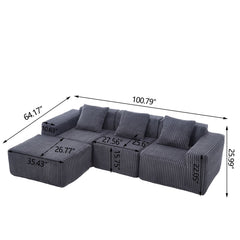 L - Shape Modern Minimalist Modular Sectional Sofa, Upholstered Cloud Couch With Deep Seats