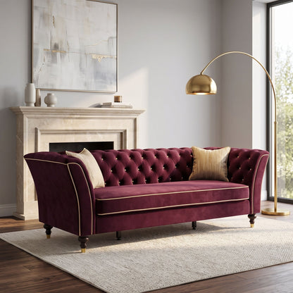 3 Person Sofa With Deep Seat, Tufted Backrest