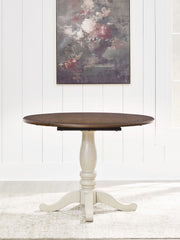 Wirloni - Round Dining Room Drop Leaf Table - Antique White / Brown