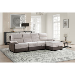 Kia - Sectional With Power And USB - Beige / Brown