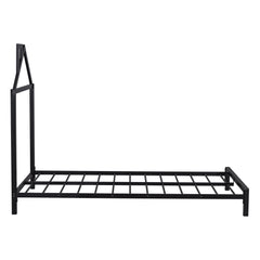 Metal Platform Bed With House-Shaped Headboard Design