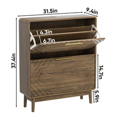 Freestanding Shoe Cabinet With 2 Flip Top Drawers For Entryway - Walnut