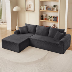 Modular Corduroy Sectional With Arched Armrests, Includes 3 Back Cushions & 2 Throw Pillows