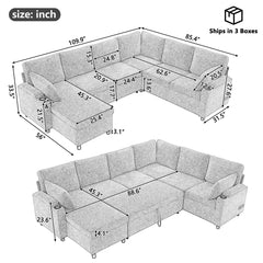 U-Shaped Sectional Sleeper Sofa With Ample Storage Space, 2 Cup Holders And Charging Ports For Living Room