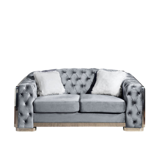 2 Seater Loveseat Sofa With Button Tufted Diamond Grid & 2 Pillows For Living Room