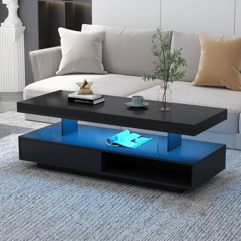 LED Coffee Table With 2 Drawers And Display Shelves