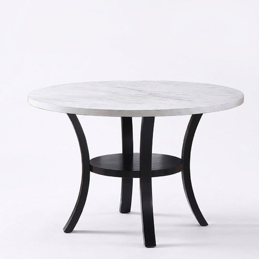 Round Dining Table With Open Bottom Shelf - Black / White
