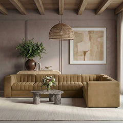 Rummi - Velvet Performance Fabric Upholstered 6 Piece Modular Sectional (With 3 Corner Chairs)