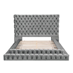 Tufted Oversized Headboard Platform Bed With Fully Upholstered Frame