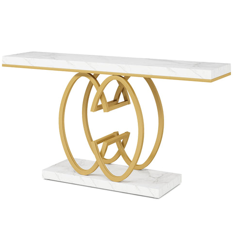 Console Table, Geometric Entryway Table For Living Hallway - White / Gold
