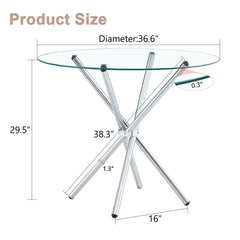 Modern Round Clear Glass Dining Table With Unique Metal Legs For 4 6 People - Silver