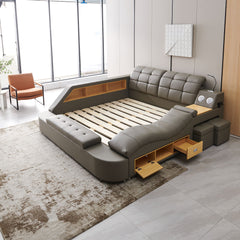 Multifunctional Upholstered Storage Bed Frame, Massage Chaise Lounge On Left
