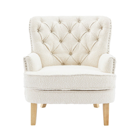 Vintage Style Club Chair, Granular Plush Fabric, Rubber Wood Legs - Almond