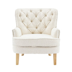 Vintage Style Club Chair, Granular Plush Fabric, Rubber Wood Legs - Almond