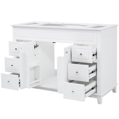 Bathroom Vanity Cabinet Only, 6 Soft Close Drawers & Double Doors With 2 Tier Shelves - White